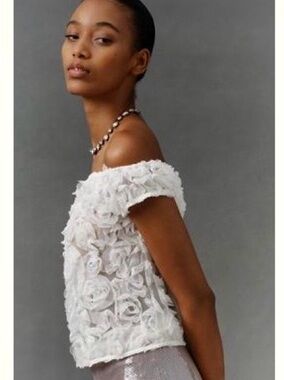 Maeve White Floral Appliqué Off-Shoulder Top